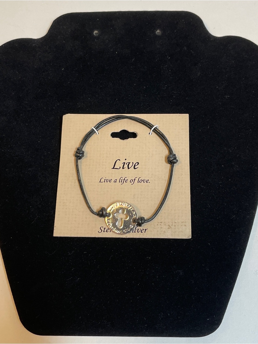Adjustable Sterling 925 silver with leather bracelet tag live a life of love
